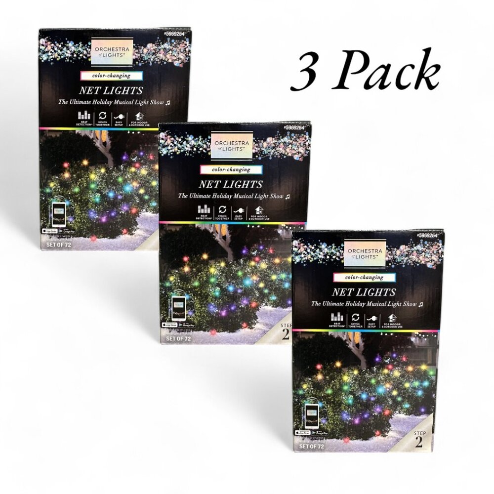 3 Pack Gemmy Orchestra of Lights LED Net Lights Multicolor Color Changing